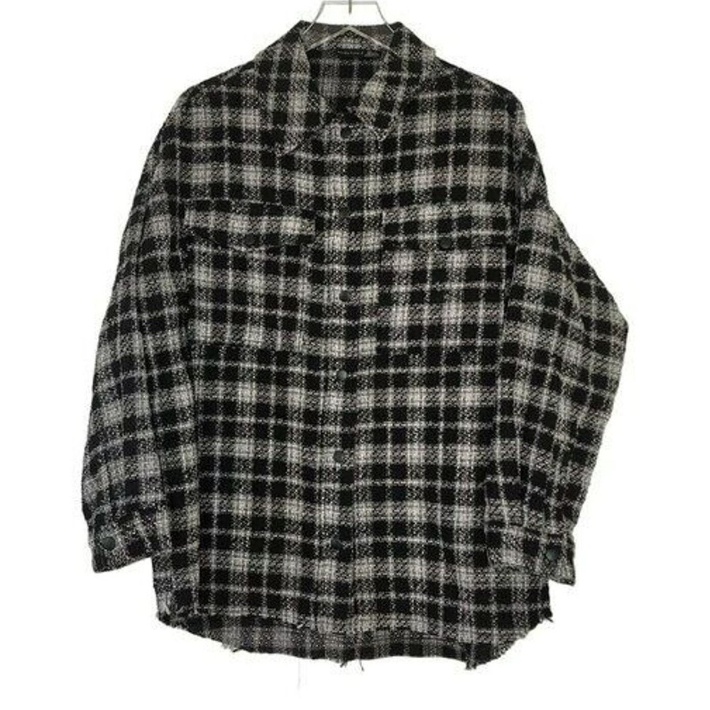 Black Tape Shacket Black White Plaid Jacket X Shirt Snap Front Western Ranch